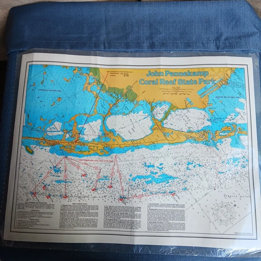 1983 Tealls Tides and Guides John Pennekamp Coral Reef State Park Map